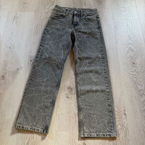 Zara Tween Girl Wide Leg Gray Wash Jeans With Sparkle/Rhinestone Sz. 10